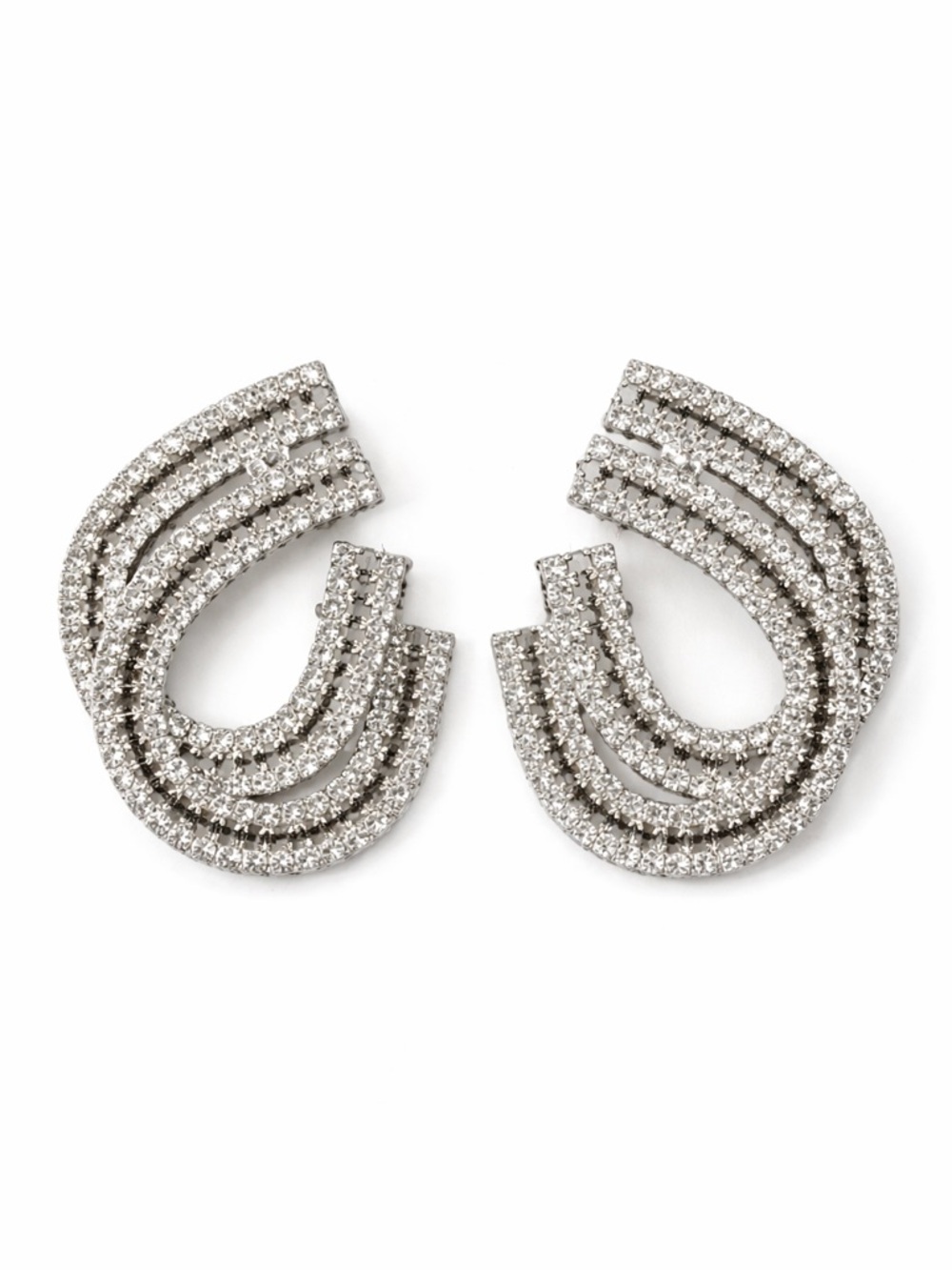 Silver Crystal Multi-Row Hoop Earrings - Women Jewelry